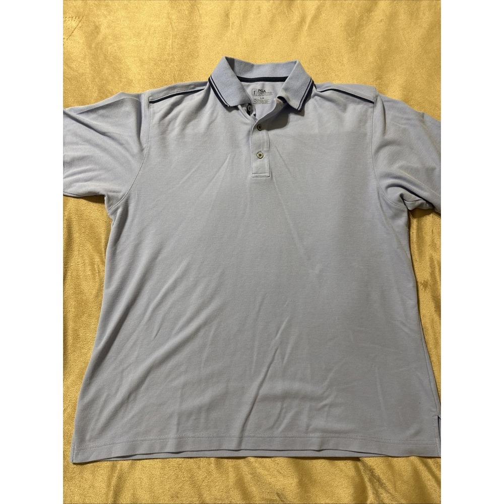 PGA TOUR Men's Size Large Light Blue Pique Golf Polo with Contrast Tipped Collar